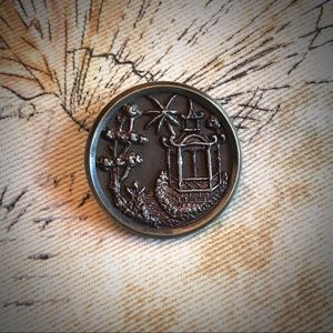 Vintage Antique Metal Picture Button Asian Pavilion